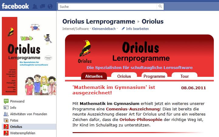 Oriolus Facebook-Seite